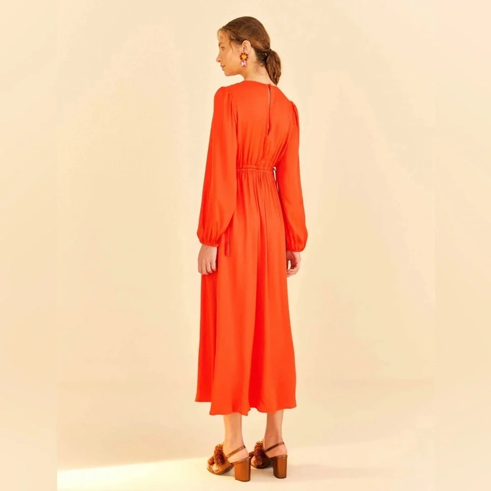 FARM Rio Red Viscose Satin Cutout Dress - Picture 2 of 5